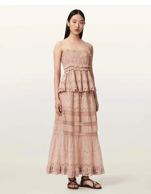 Embroidered Tiered Maxi Skirt