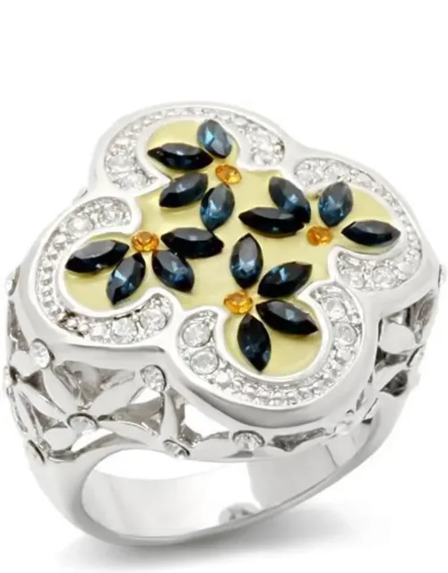 Rhodium Ring With Top Grade Crystal And Multi Color