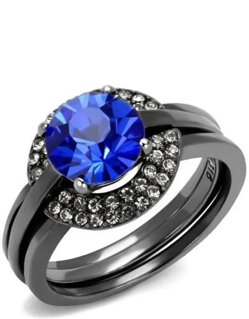 Light Stainless Steel Ring With Top Grade Crystal In Sapphire