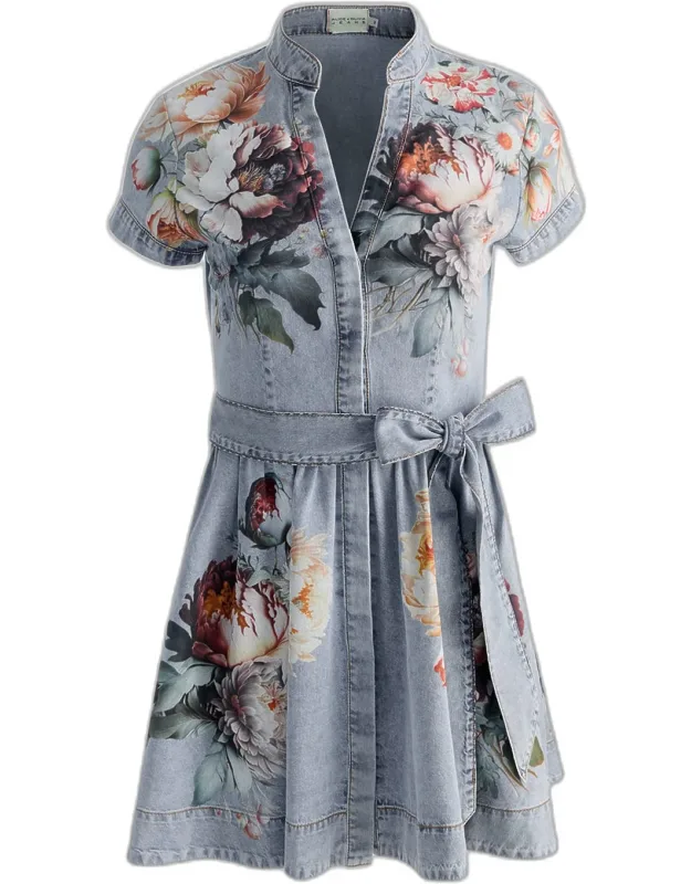 Floral Denim Mini Shirtdress