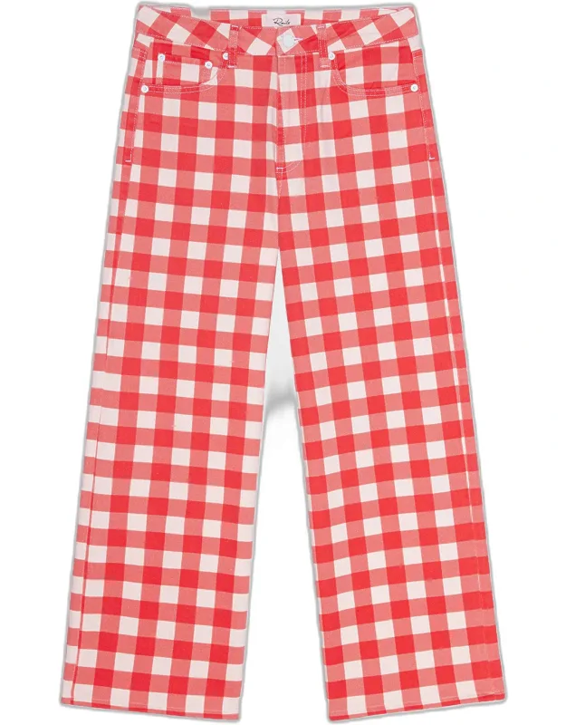 Cropped Wide-leg Gingham Jeans
