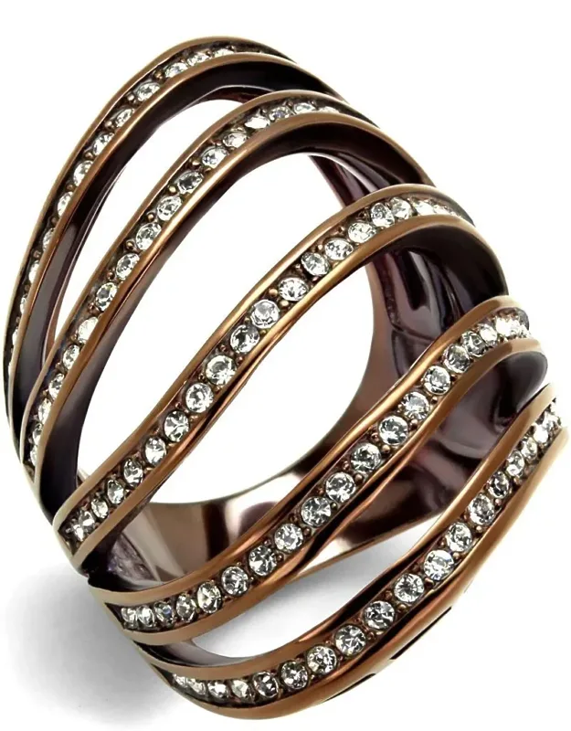 Ip Coffee Light Stainless Steel Ring With Top Grade Crystal, Stainless Steel, Top Grade Crystal