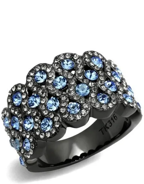 Light Stainless Steel Ring With Top Grade Crystal In Light Sapphire
