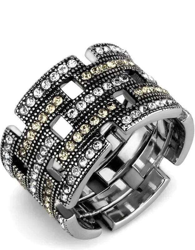 High Polished Stainless Steel Ring With Top Grade Crystal And Weight (approx) - 8.63 (g)