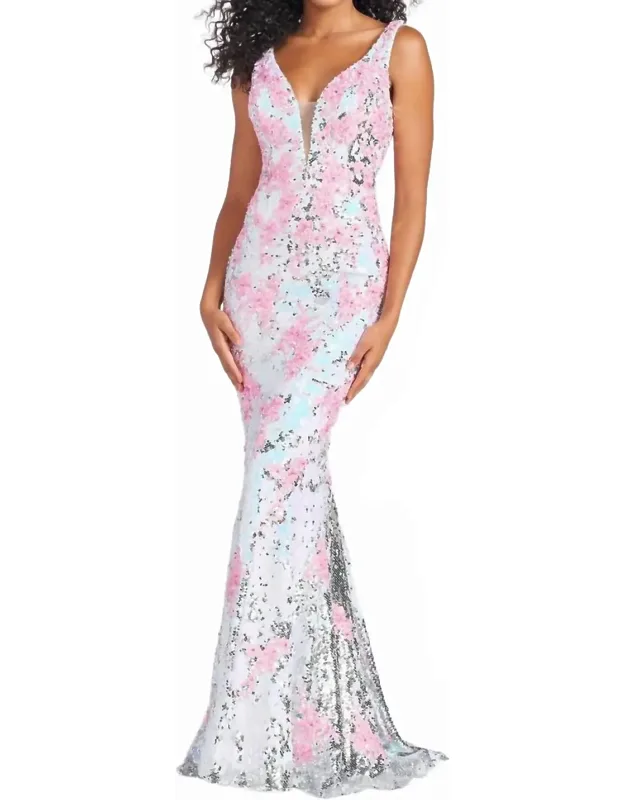 Floral Sequin Trumpet Prom Dress