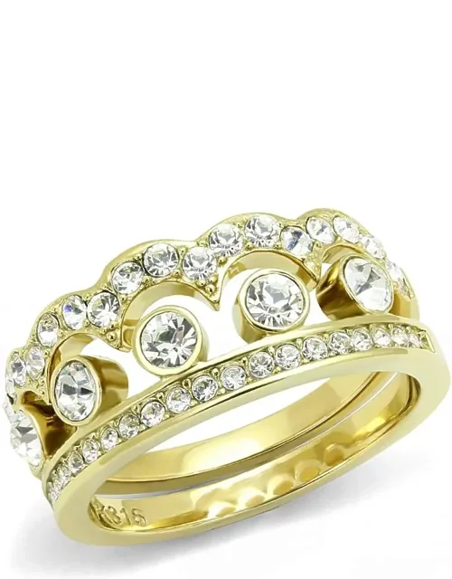 Ip Gold Stainless Steel Ring With Top Grade Crystal