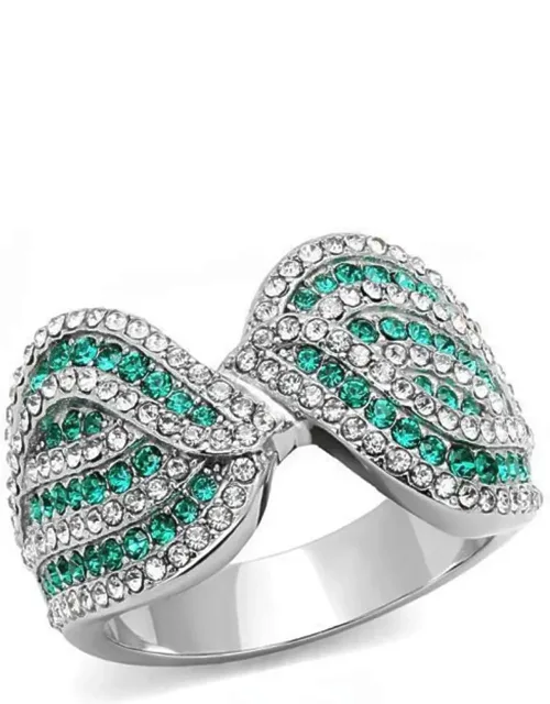 High Polished Stainless Steel Ring With Top Grade Crystal In Emerald