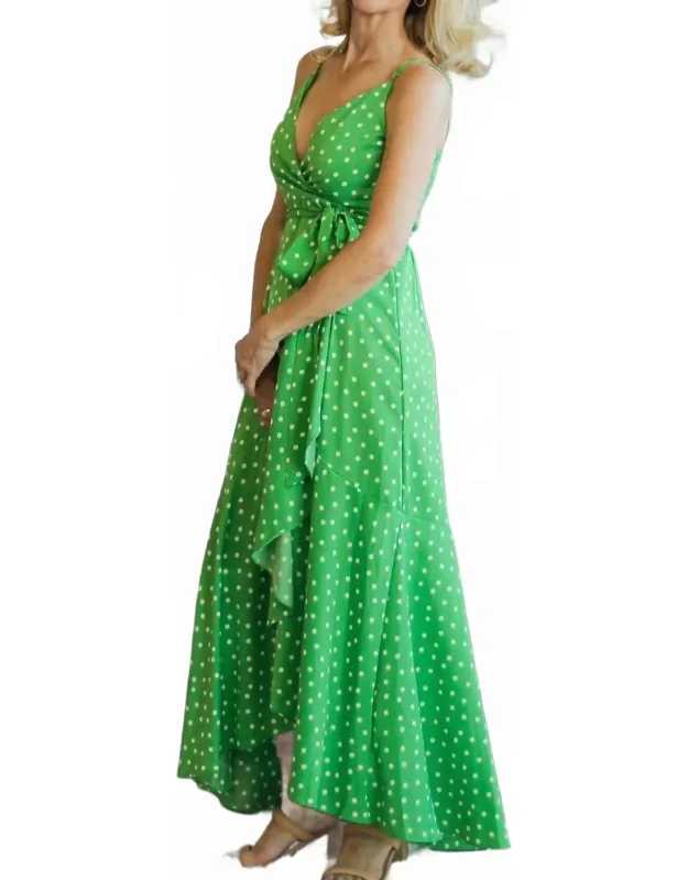 Adjustable Strap Tie Waist Dot Print Long Wrap Dress