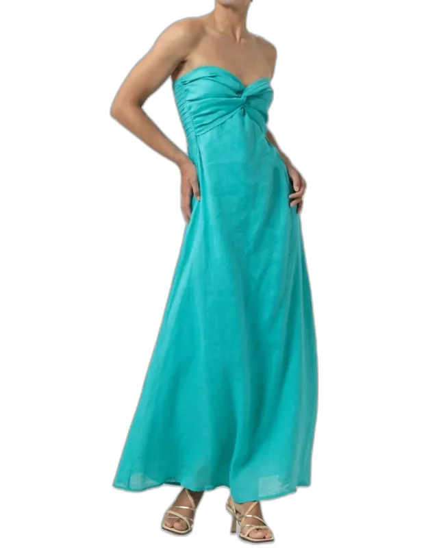 Melody Linen Maxi Dress In Laurel Teal - Elegant Evening Wear, Soft Breathable Fit