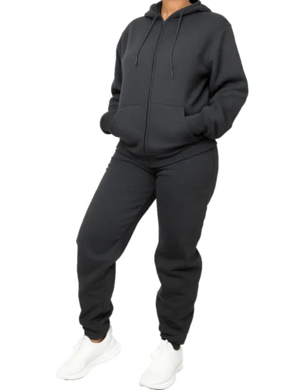Loose Fit Full-zip Hoodie And Jogger Sweatpants Matching, 2-piece Set