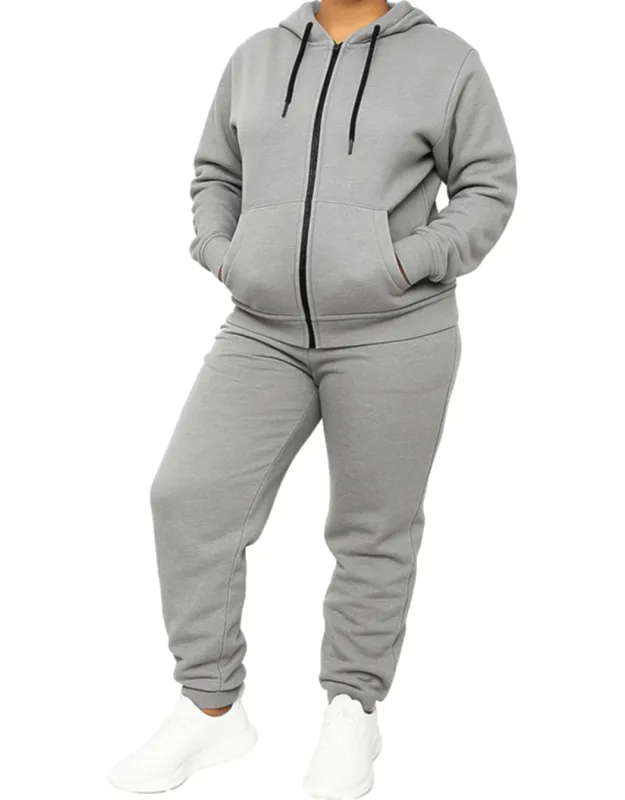 Loose Fit Full-zip Hoodie And Jogger Sweatpants Matching, 2-piece Set