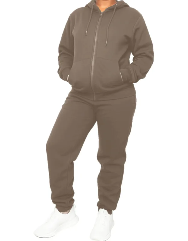 Loose Fit Full-zip Hoodie And Jogger Sweatpants Matching, 2-piece Set