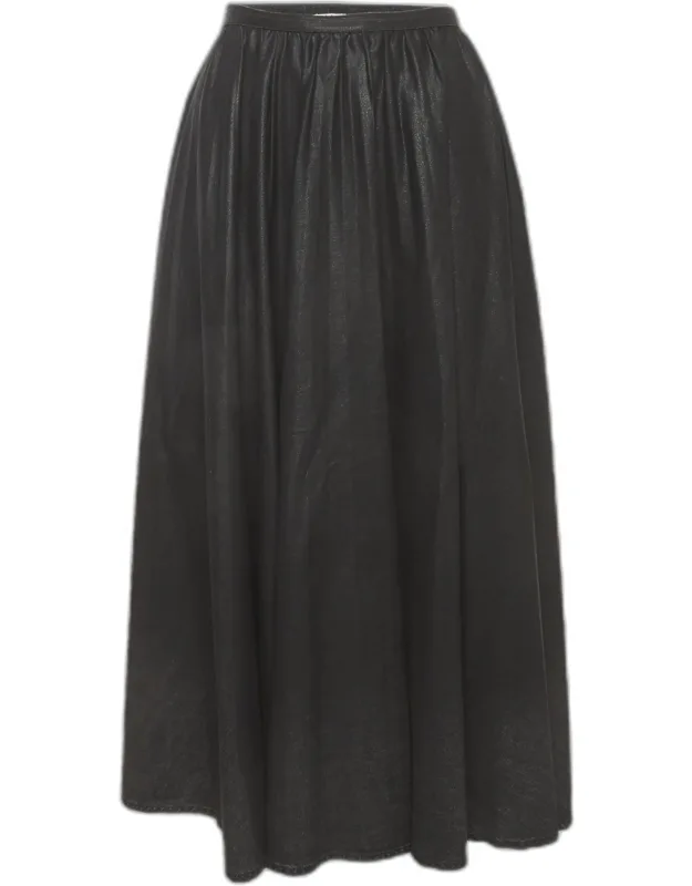 Coated Denim Pleated Midi Skirt