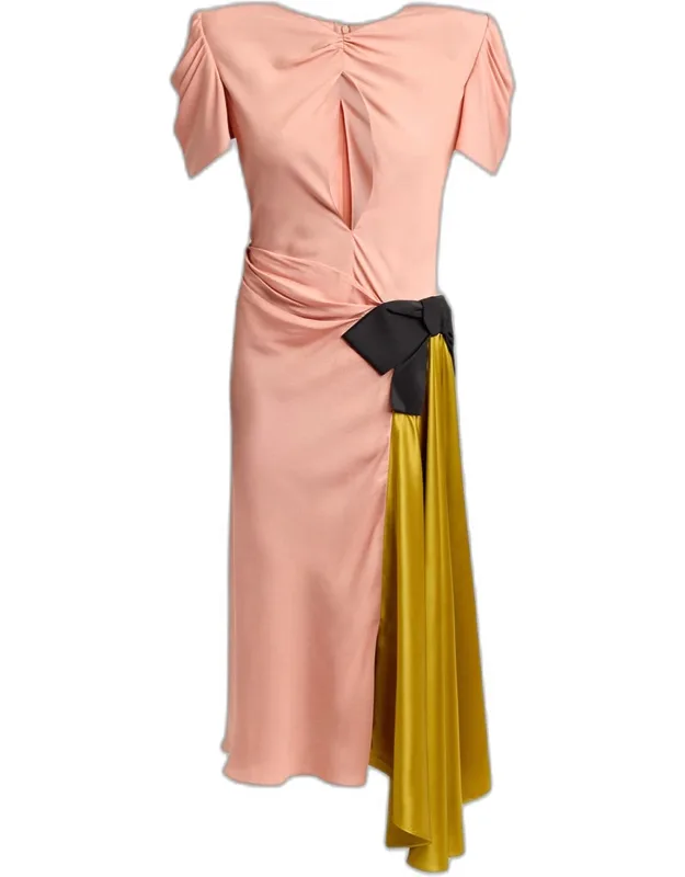 Gathered Colorblock Midi Dress