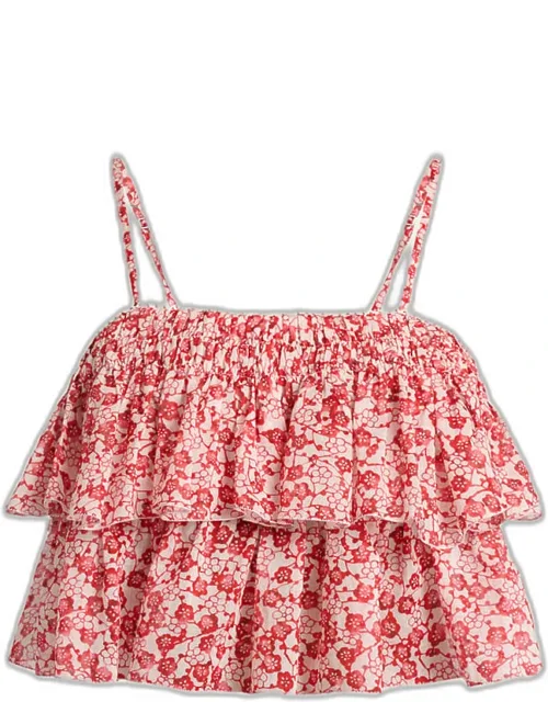 Floral-print Tiered Ruffle Crop Top