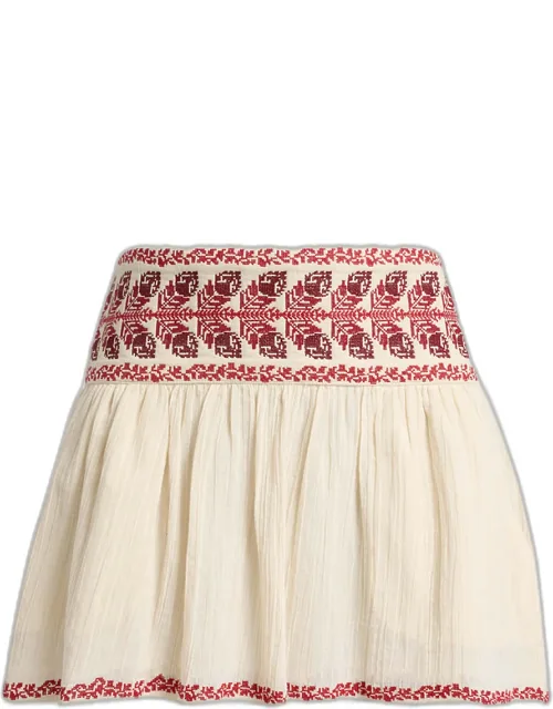 Embroidered Cotton Gauze Mini Skirt