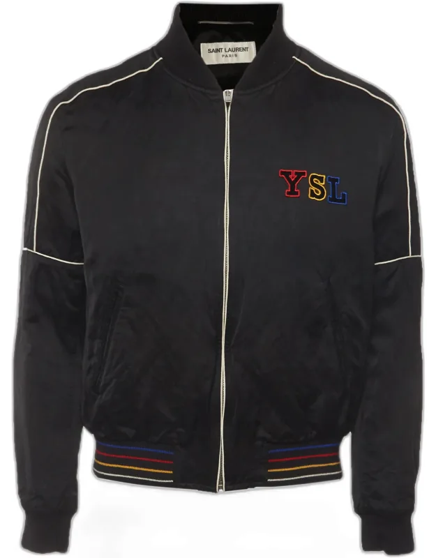 Logo Embroidered Satin Bomber Jacket