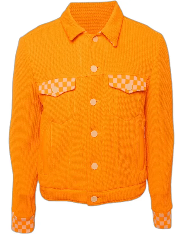 Neon Orange Rib Knit Trucker Jacket