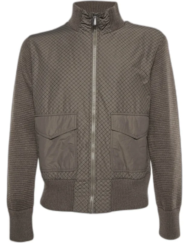 Printed Nylon And Wool Knit Zip Up Jacket