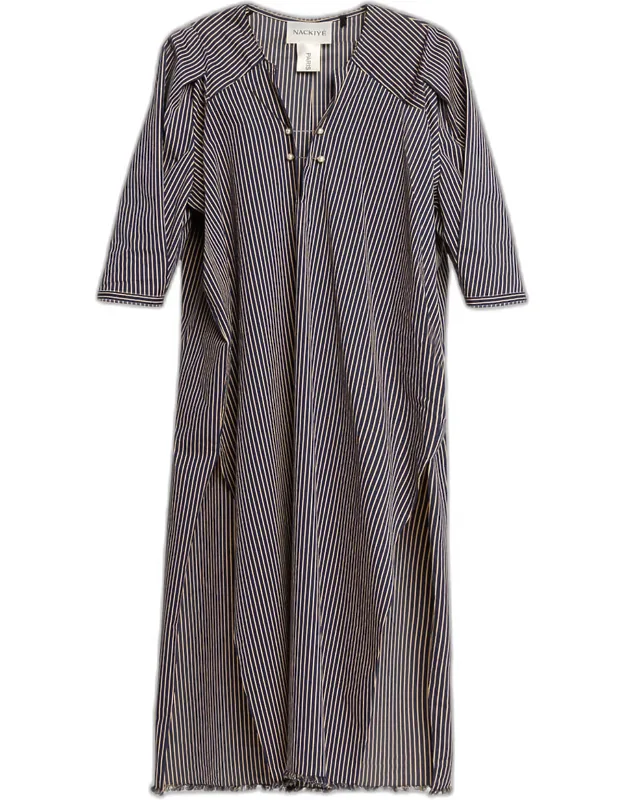Offshore Striped Long-sleeve Maxi Caftan Dress