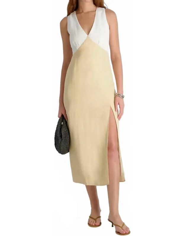 Linen V-neck Midi Dress