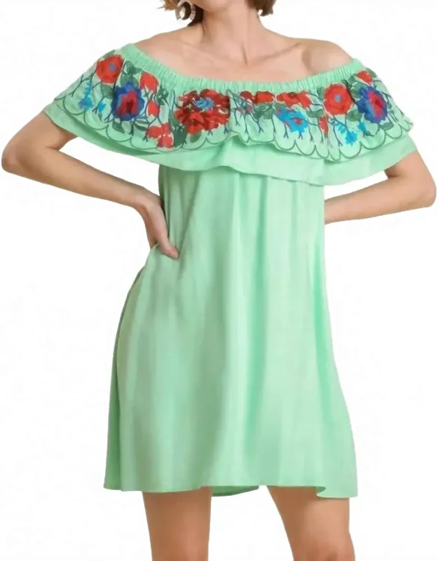 Floral Embroidered Ruffled Dress