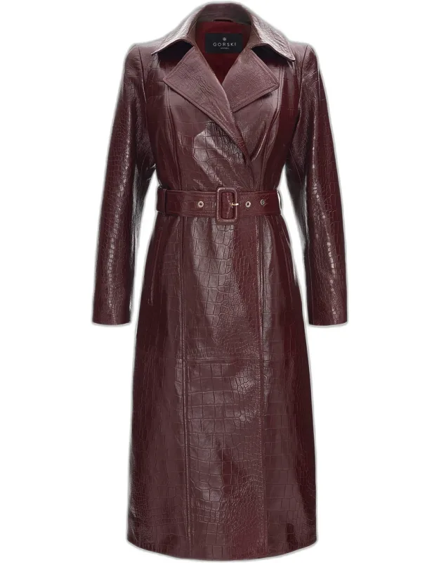 Leather Croco-embossed Trench Coat