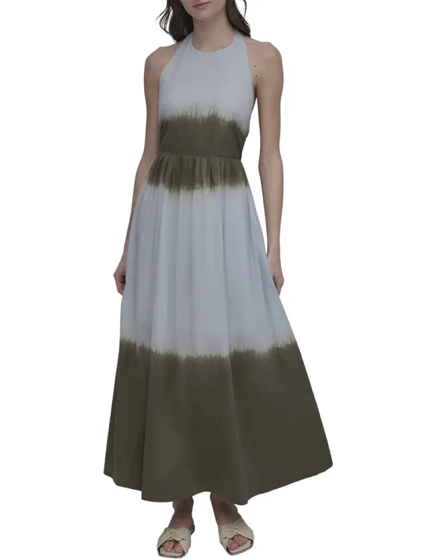 Tie Dye Maxi Halter Dress With Side Seam Pockets