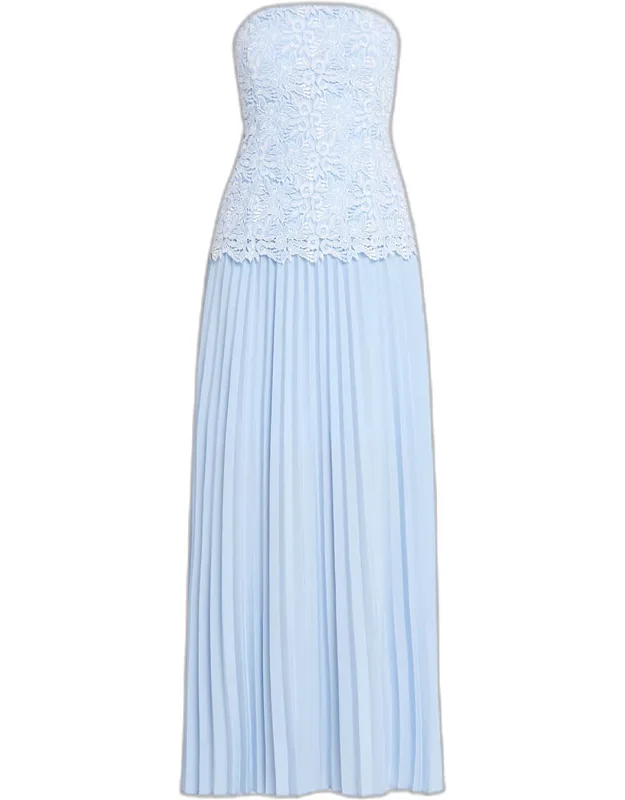 Pleated Lace Strapless Dress