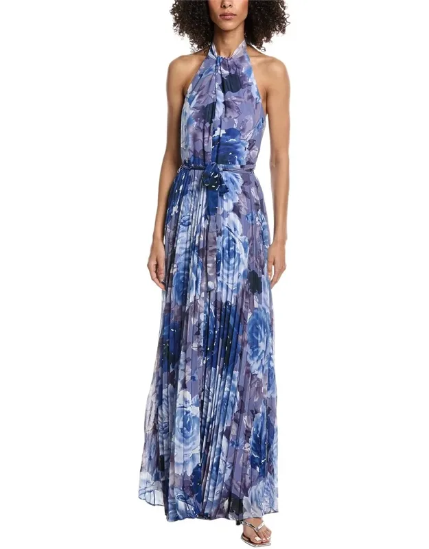 Pleated Chiffon Maxi Dress