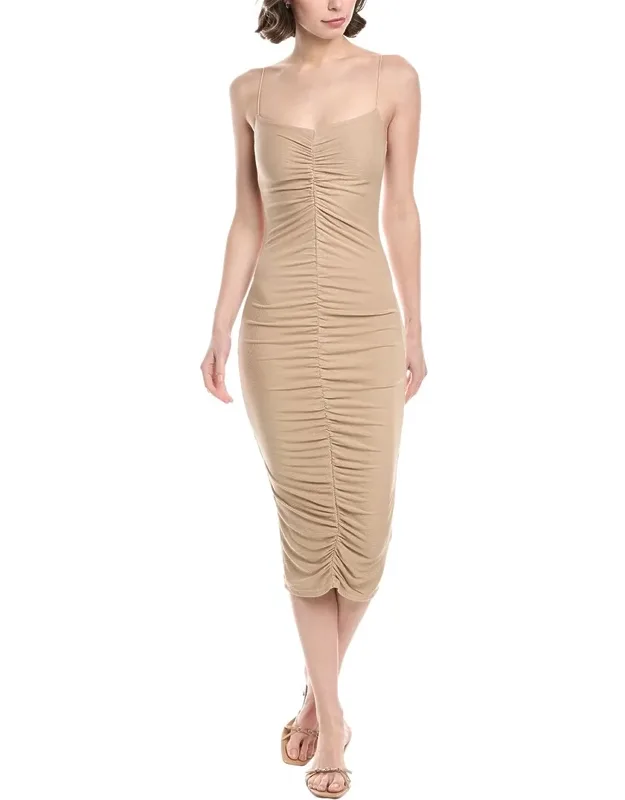 Stretch Knit Ruched Strappy Silk-blend Midi Dress