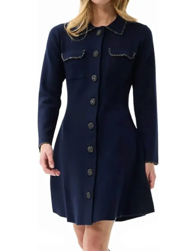Flared Button Front Knit Dress