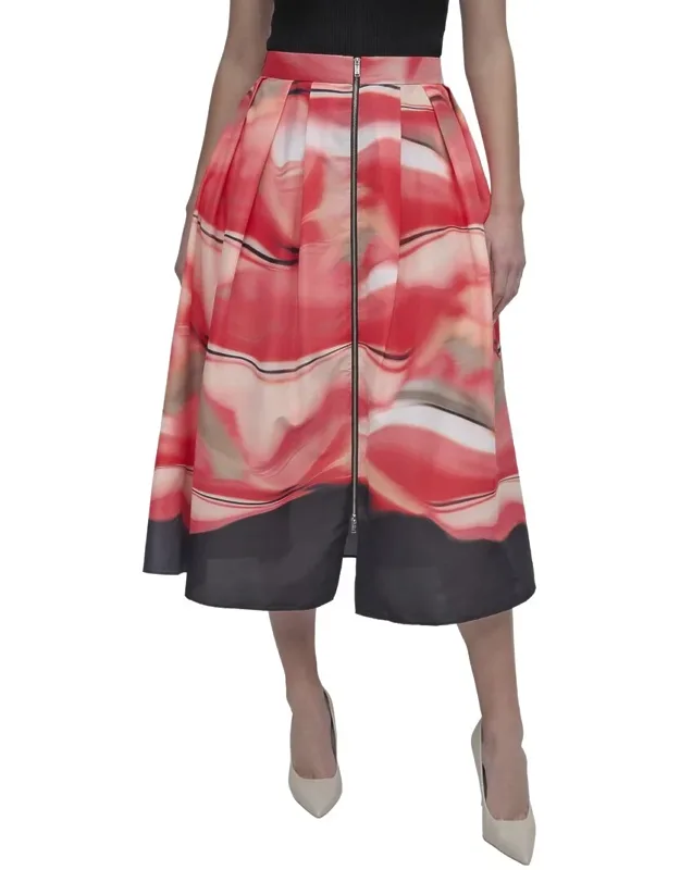 Front Zip Border Print Skirt
