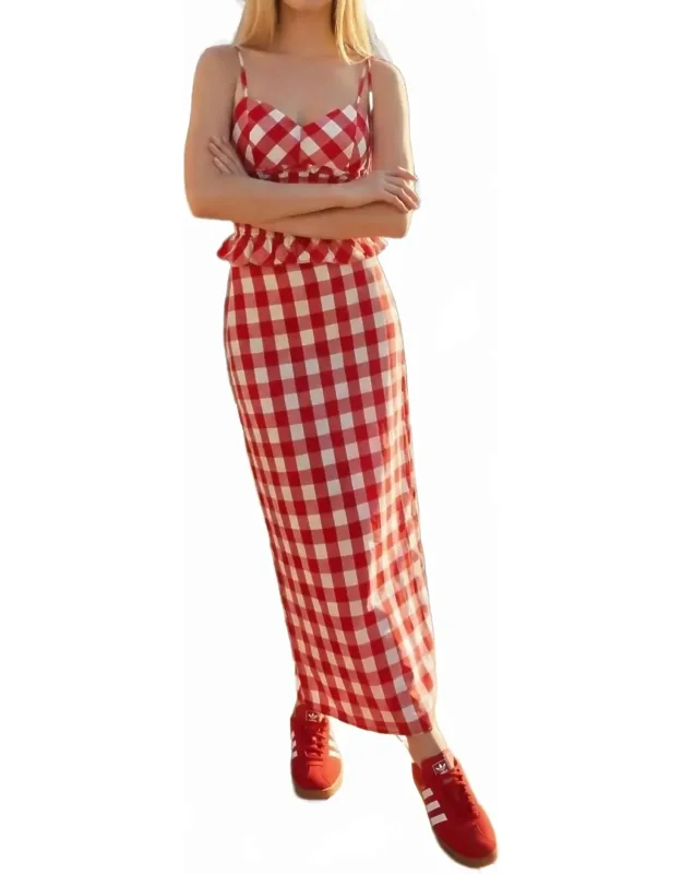 Gingham Sweetheart Top And Midi Skirt Set