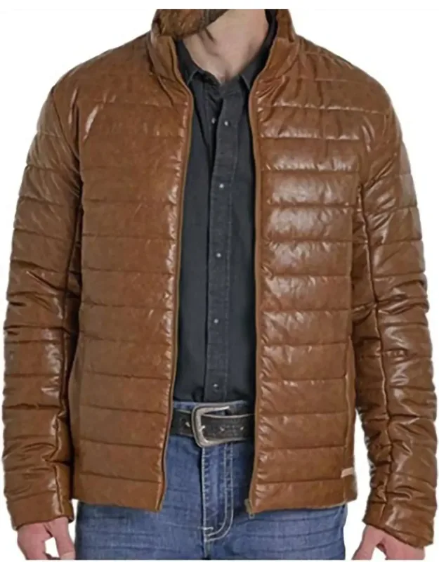 Distressed Faux Leather Puffer Coat