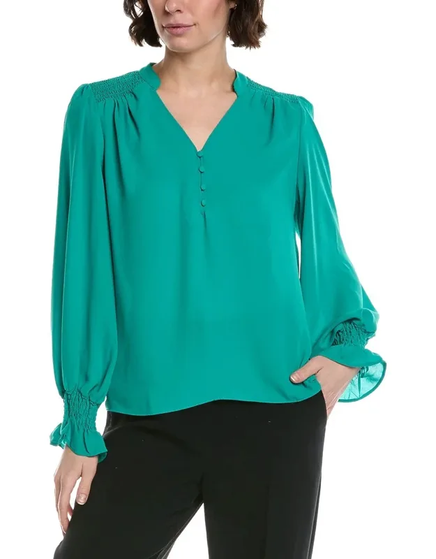 Half Placket Smocked Top