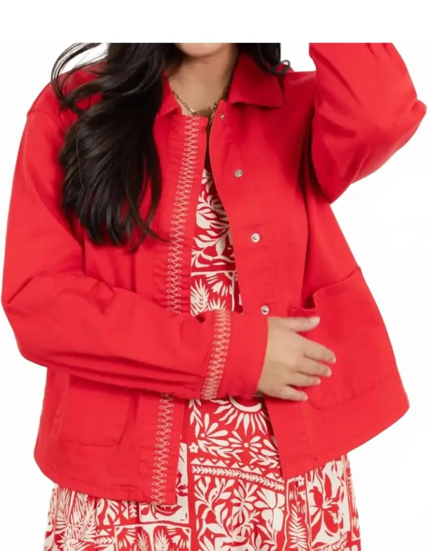 Embroidered Placket Jacket