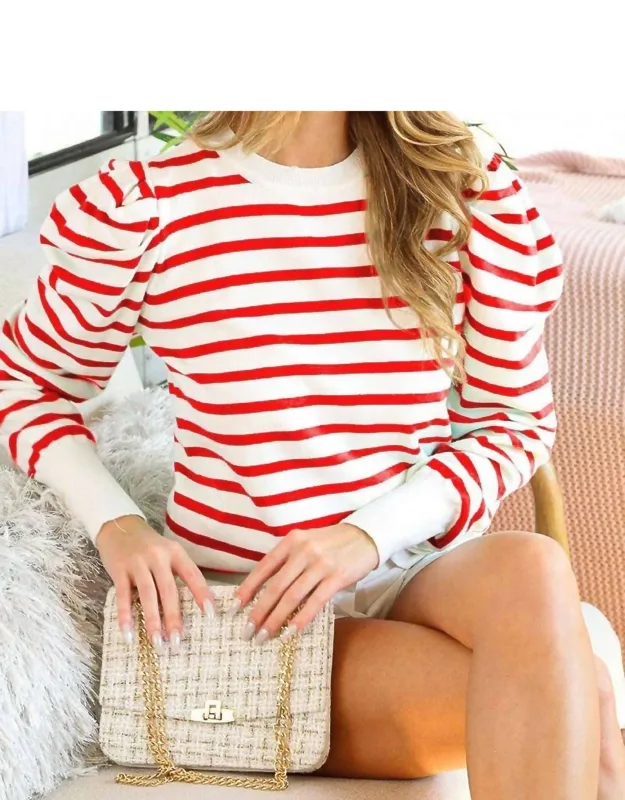 Crew Neck Long Puff Sleeve Sweater Top