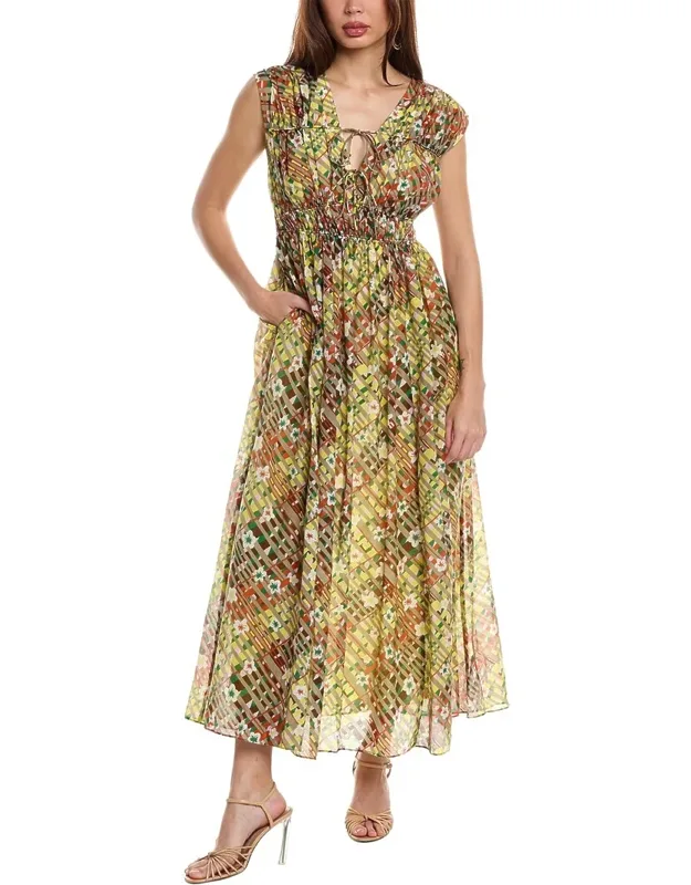 Gillian Silk-blend Maxi Dress With Tie Front Bodice And Elasticized Waist