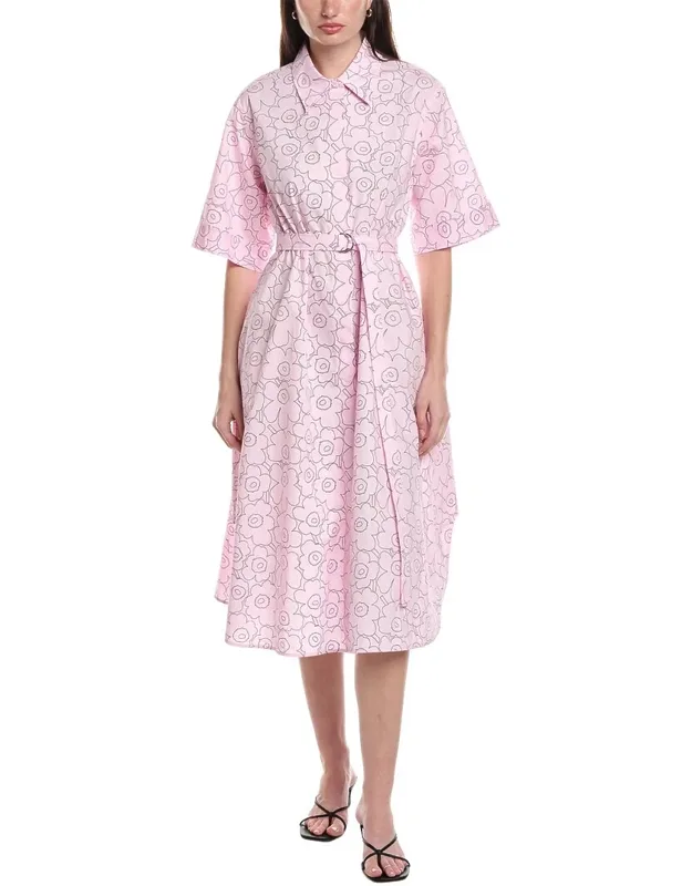 Popliini Piirto Unikko Button Front Midi Dress