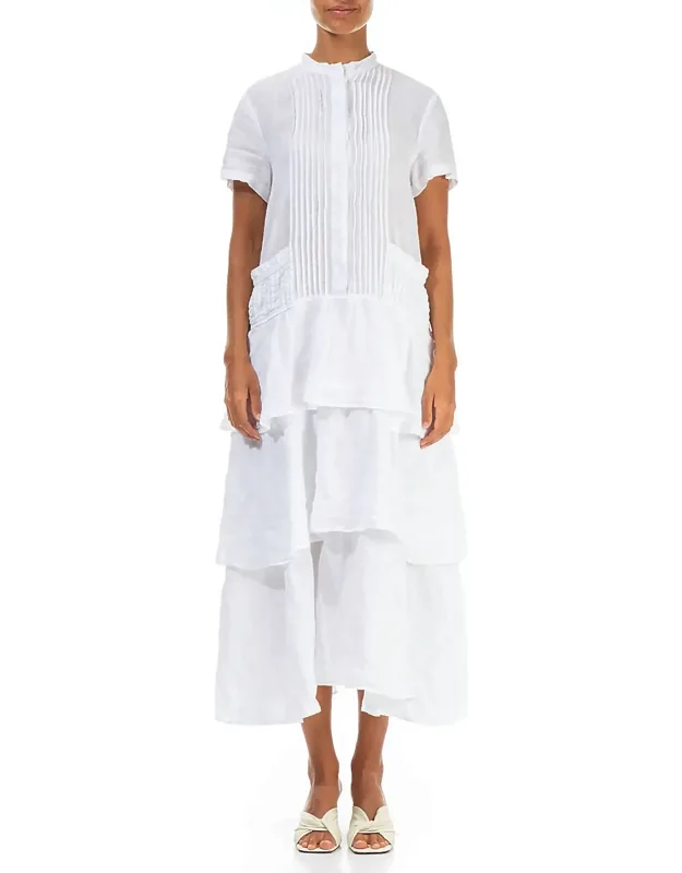Linen Pleated Front Dress With Tiered Skirt