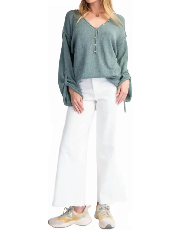V-neckline Knit Button Detail Sweater