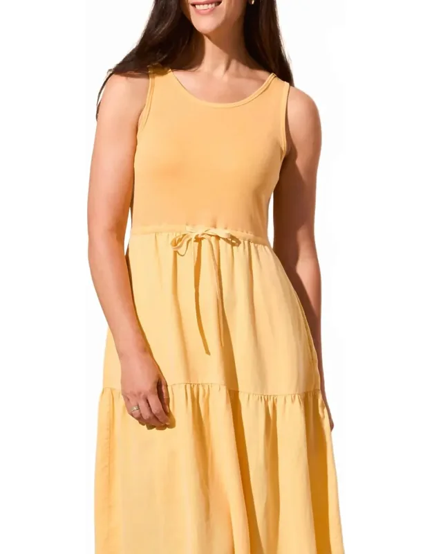 Mixed Media Tiered Midi Sleeveless Dress