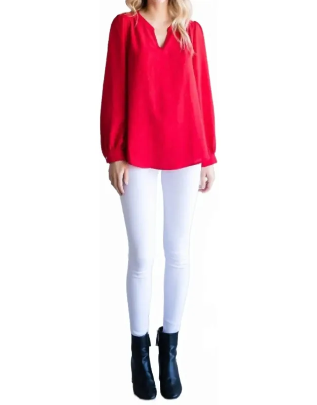 Textured Top With Collarless Neckline And Long Bubble Sleeves