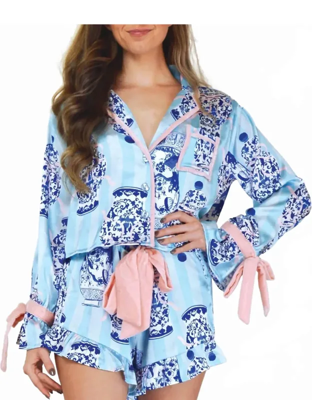 Satin Ruffle Short Pajama Set