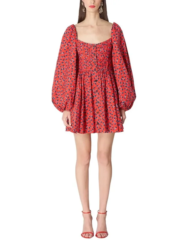 Button Front Balloon Sleeve Mini Dress