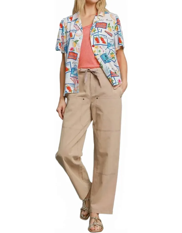Tropical Resort Print Button-down Top