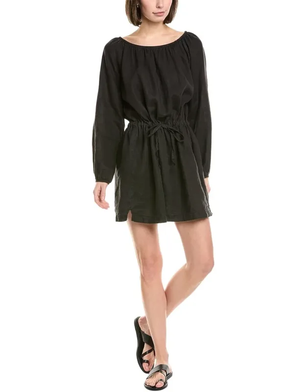 Gathered Linen Mini Dress