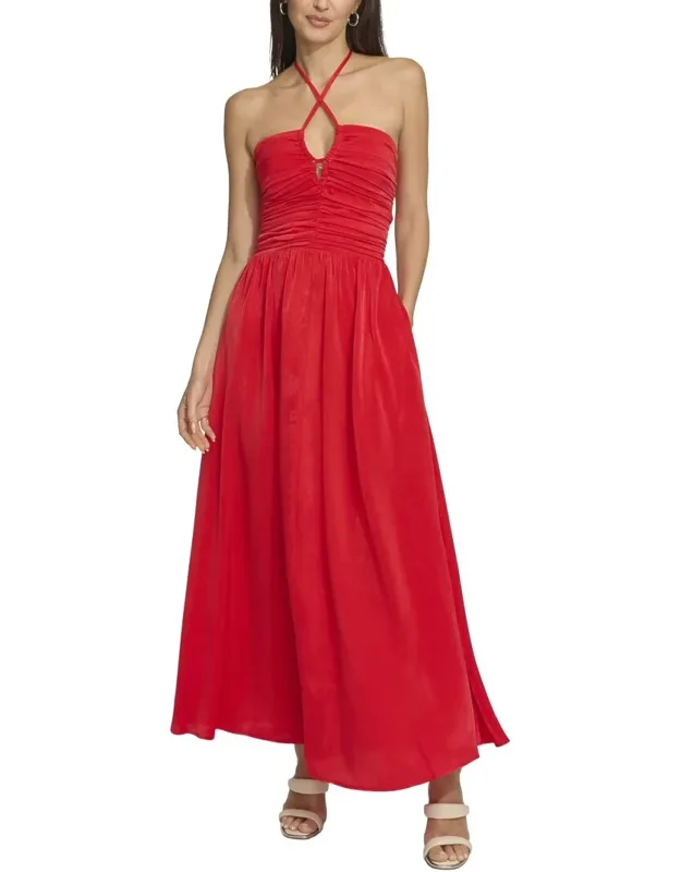 Satin Ruch Front Midi Dress