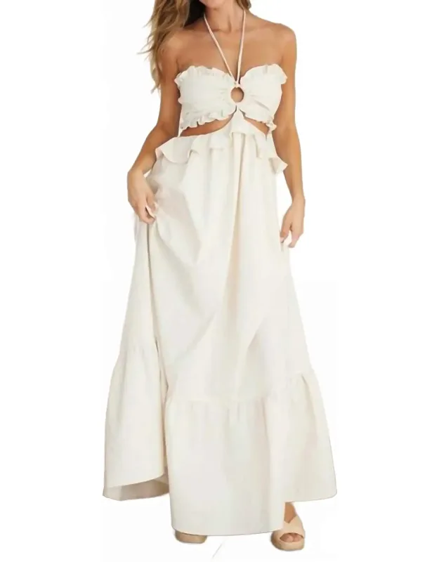 Cut-out Ruffled Maxi Halter Dress